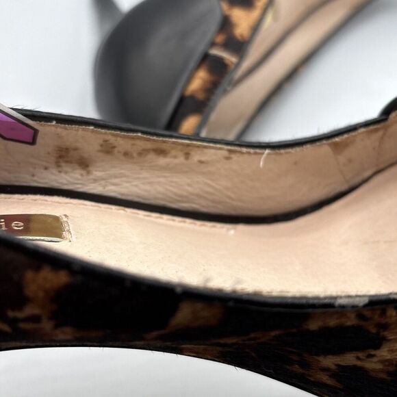 Louise Et Cie Jamesia Leopard Calf Hair Peep Toe Heels Sz 8M Animal Print Chic - Picture 8 of 11